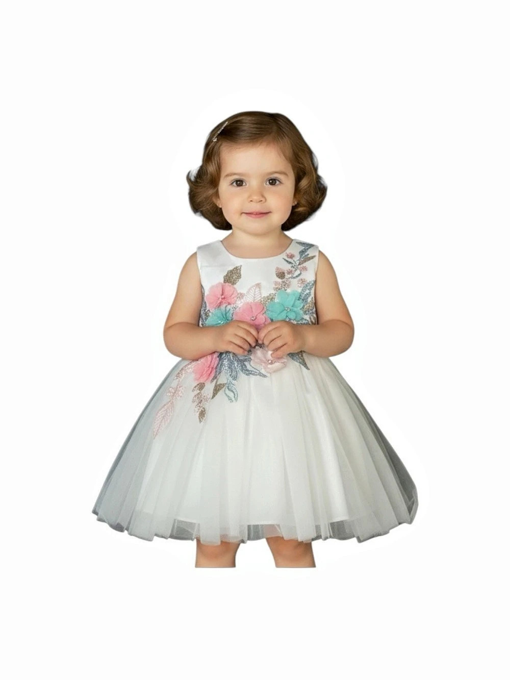 Zara Kids Girls Floral Formal Dress in White Like New